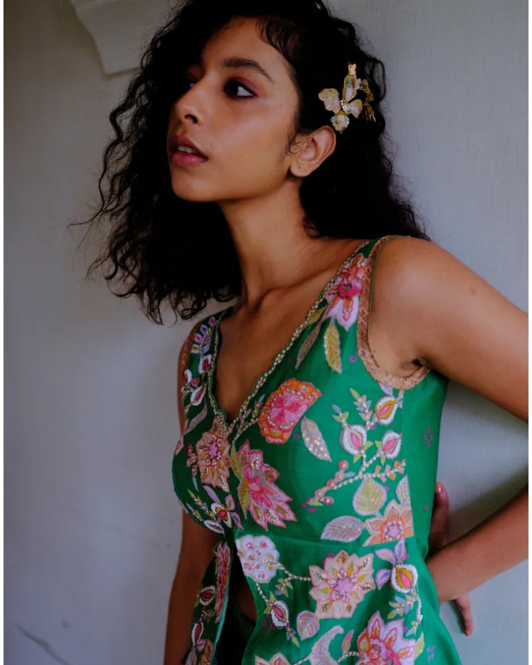 Green Peplum Sharara Set