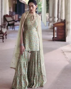 Green Print Sharara Set