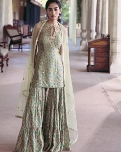 Green Print Sharara Set