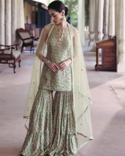 Green Print Sharara Set