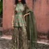 Green Printed & Embroidered Gharara Set