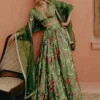 Green Printed Gathered Lehenga Set
