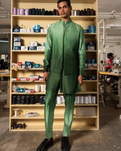Green Yaara Open Bandi With Matching Kurta Pajama Set