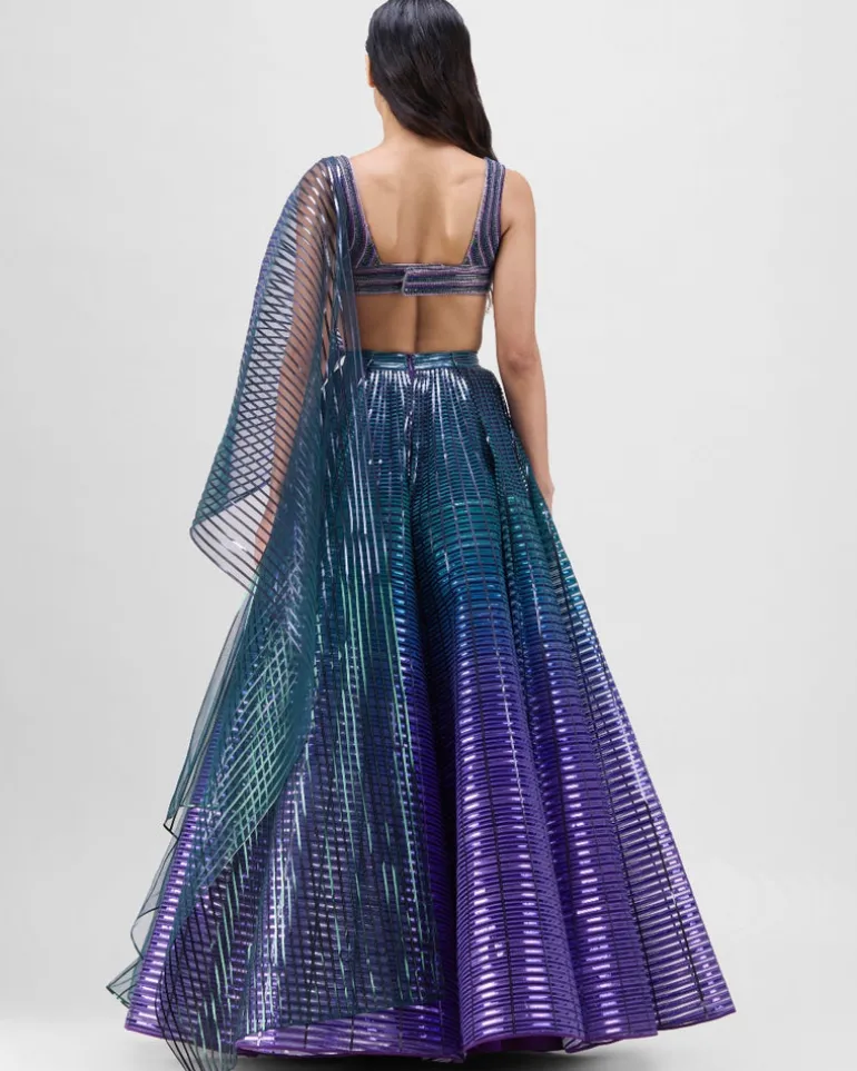 Green-Teal Structured Lehenga Set