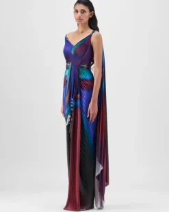 Green-Teal Watercolor Strata Sari Set