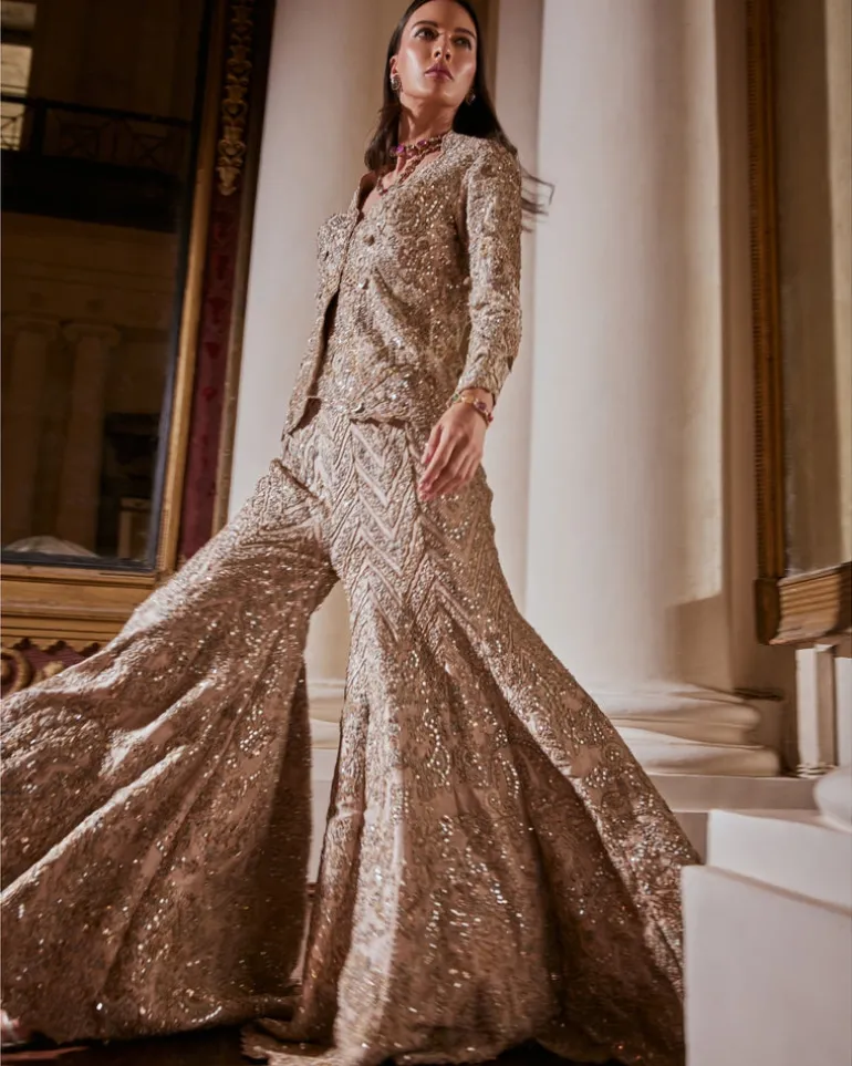Grey Amor Jacket And Sharara Set