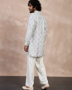 Grey & Ivory Dice Full Lupi Button Kurta Set