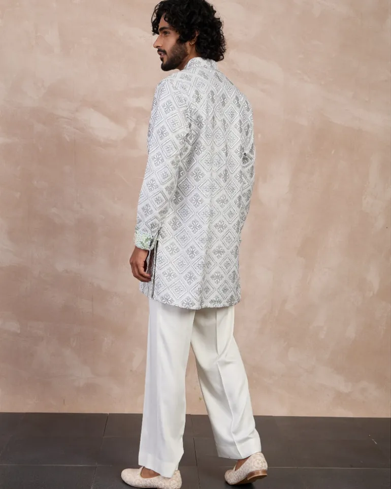 Grey & Ivory Dice Full Lupi Button Kurta Set