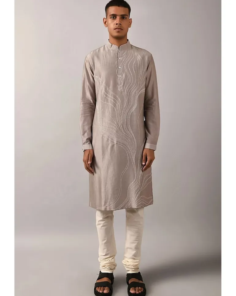 Grey & Ivory Embroidered Kurta Set