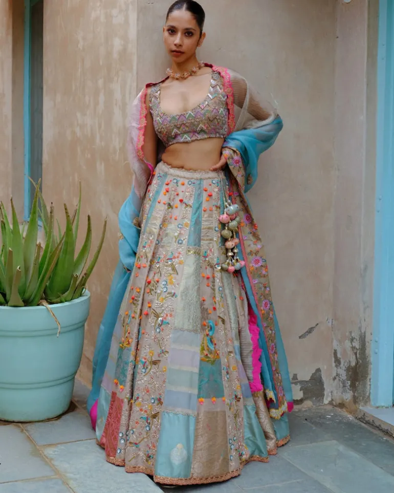 Grey & Turquoise Lehenga Set
