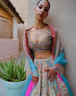 Grey & Turquoise Lehenga Set