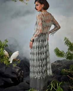 Grey Cutwork Jacket Set