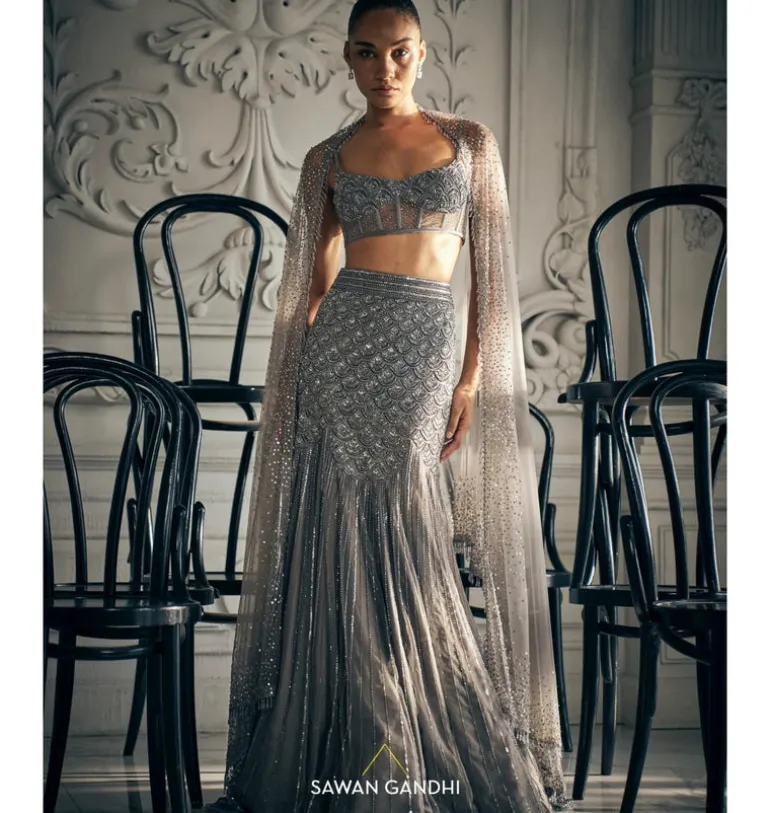 Grey Fishcut Lehenga Set