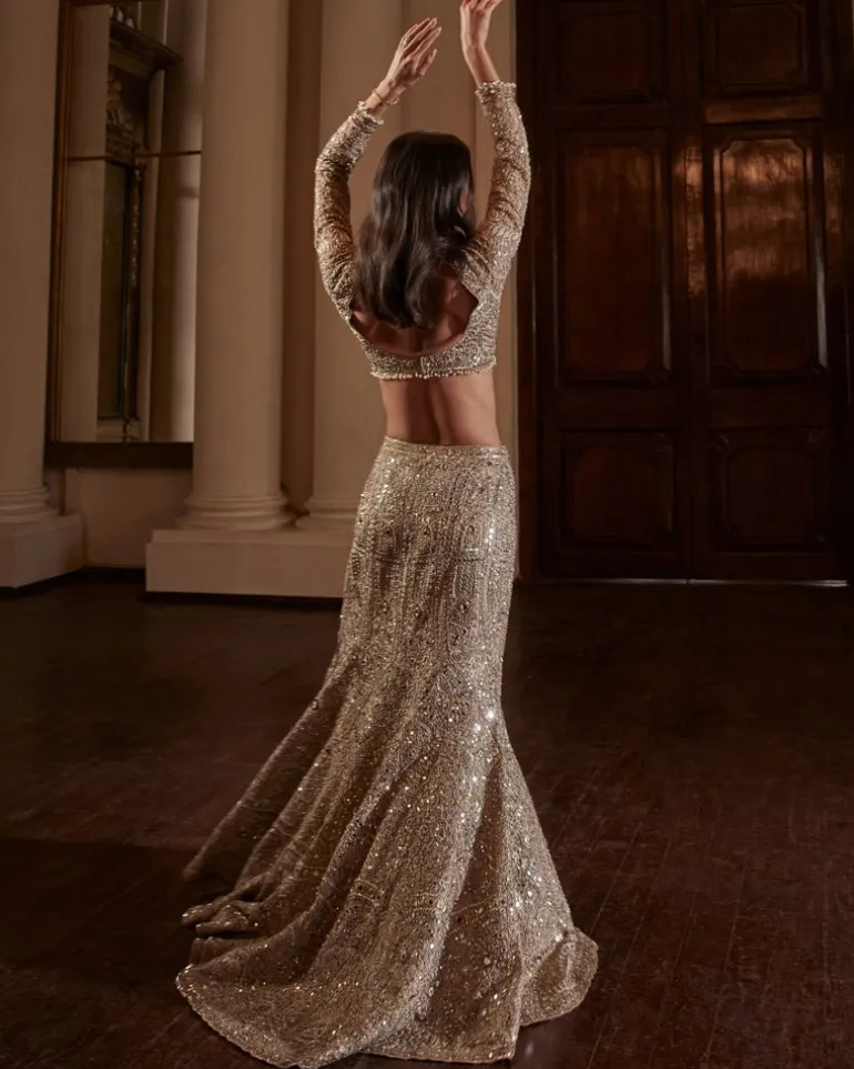 Grey Fit And Flare Lehenga Set