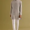 Grey Front-Open Kurta Set