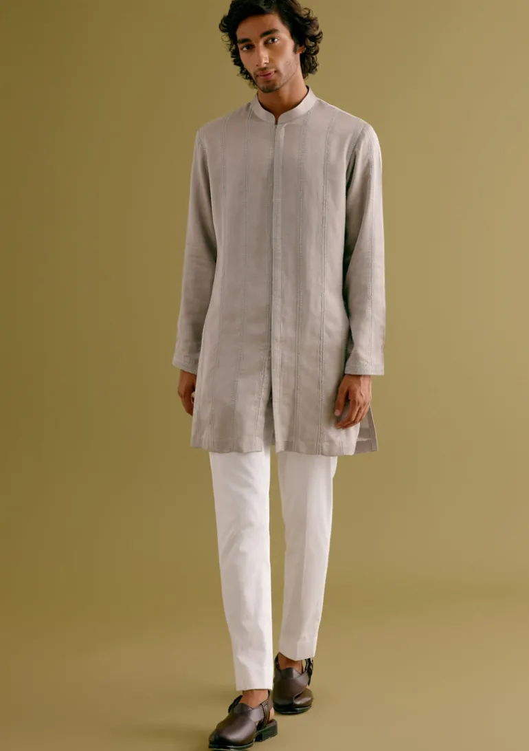 Grey Front-Open Kurta Set