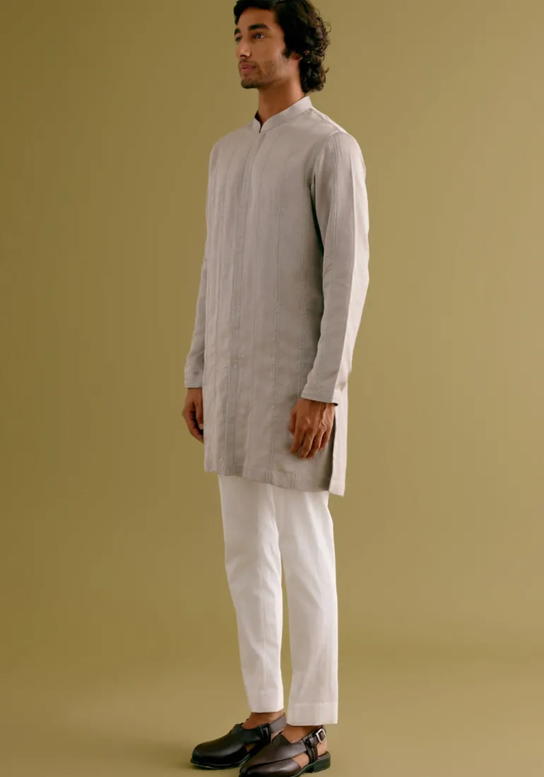 Grey Front-Open Kurta Set