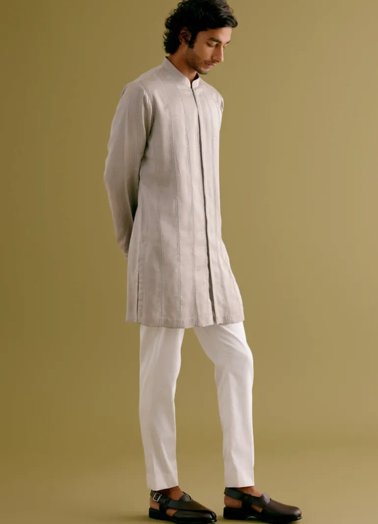 Grey Front-Open Kurta Set