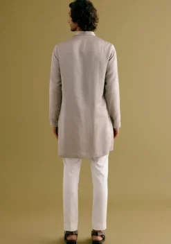 Grey Front-Open Kurta Set