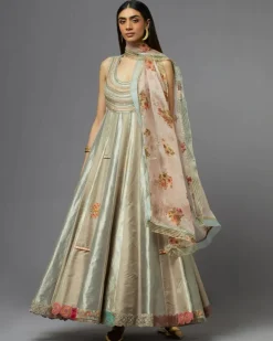 Grey Metallic Anarkali Set
