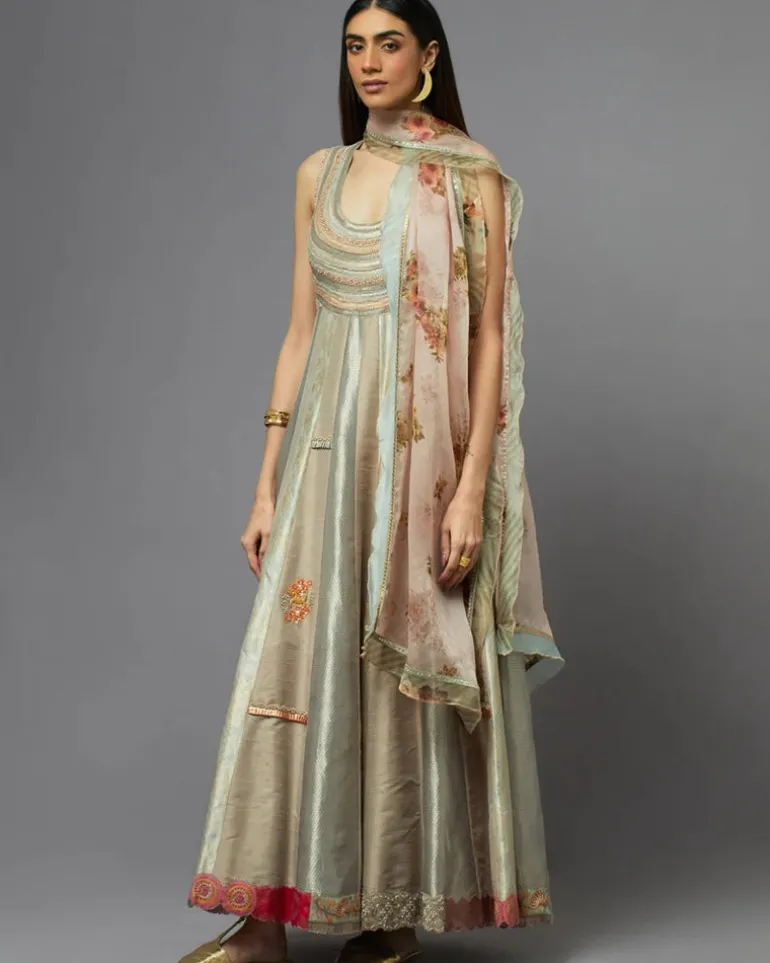 Grey Metallic Anarkali Set