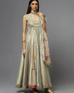 Grey Metallic Anarkali Set