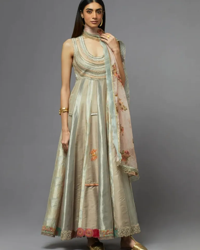 Grey Metallic Anarkali Set