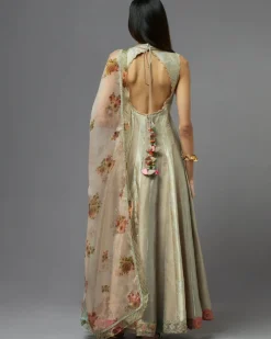 Grey Metallic Anarkali Set