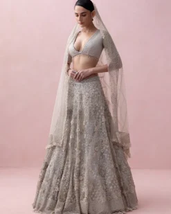 Grey Zoya 3D Embroidery Lehenga Set