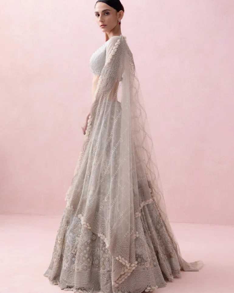 Grey Zoya 3D Embroidery Lehenga Set