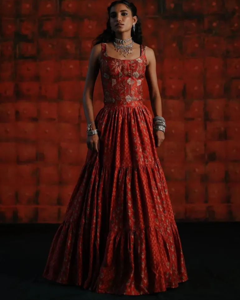 Hazel Brick Red Skirt Set