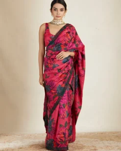 Hot Pink Floral Sari Set