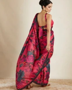 Hot Pink Floral Sari Set
