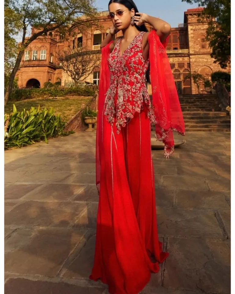 Humaira Chiffon Jacket And Sharara Set