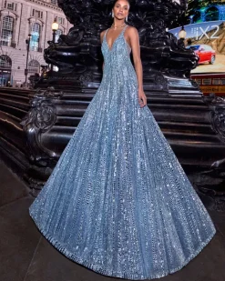 Ice Blue Mirror Work Gown