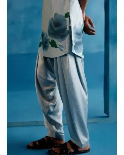 Ice Blue Silk Chanderi Hand-Painted Kurta Set