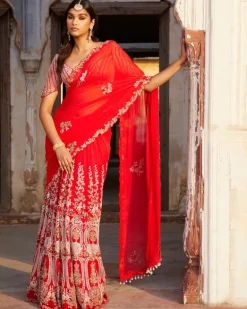 Ida Red Kalidar Bridal Sari