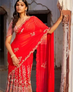 Ida Red Kalidar Bridal Sari