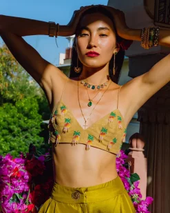 Indian Olive Trouser Set, Slinky Pineapples Bralette