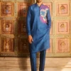 Indigo One Side Embroidered Kurta Set