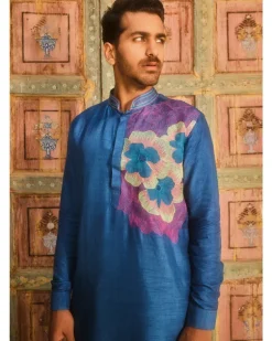 Indigo One Side Embroidered Kurta Set