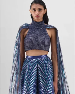 Ink Blue Braided Metallic Lehenga Set