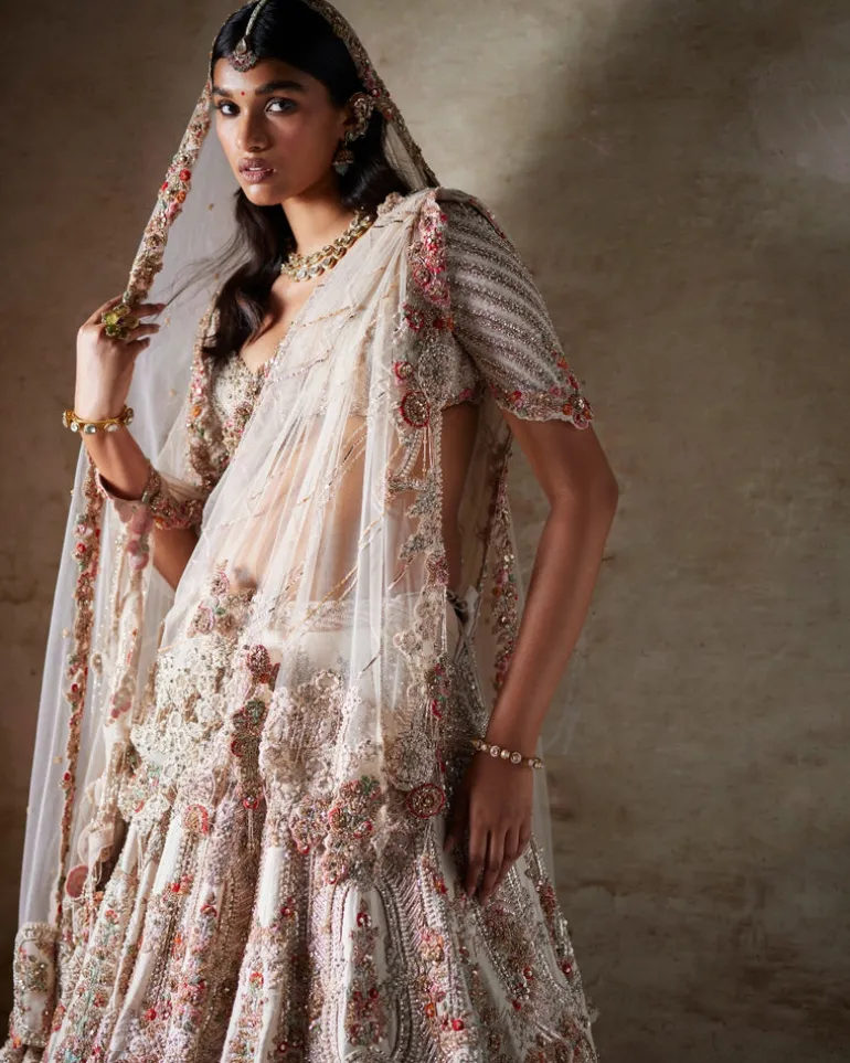 Irene Ivory Raw Silk Bridal Lehenga