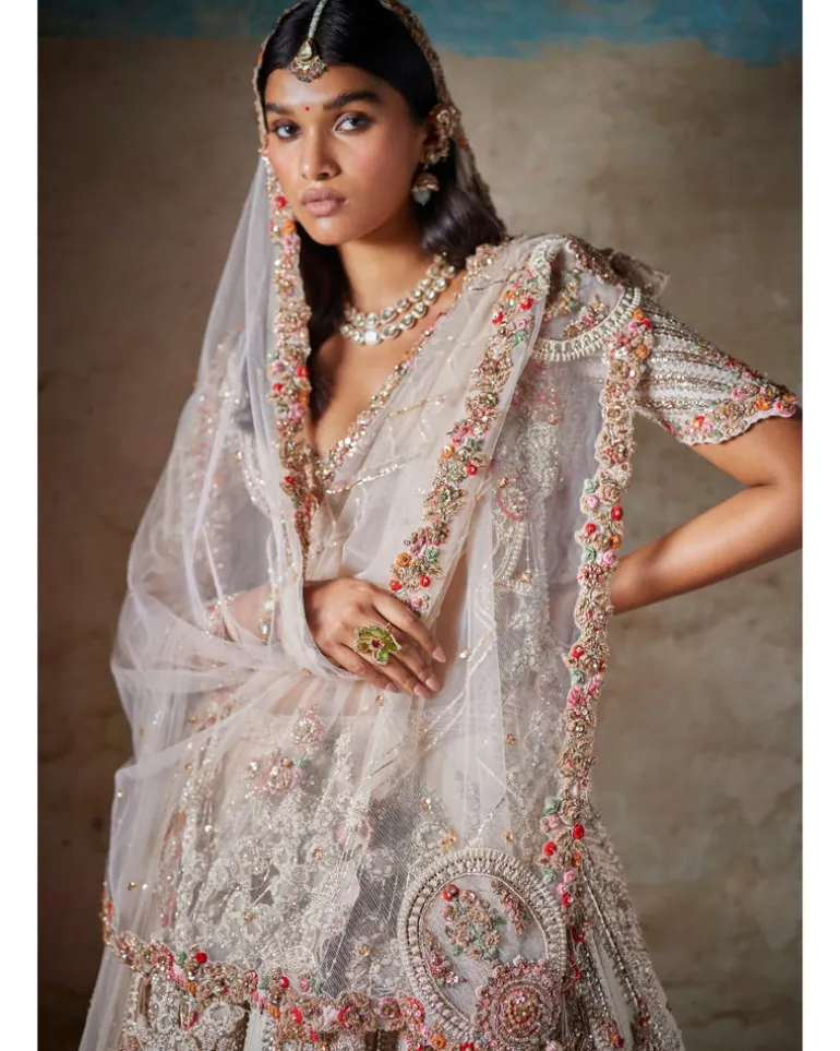 Irene Ivory Raw Silk Bridal Lehenga