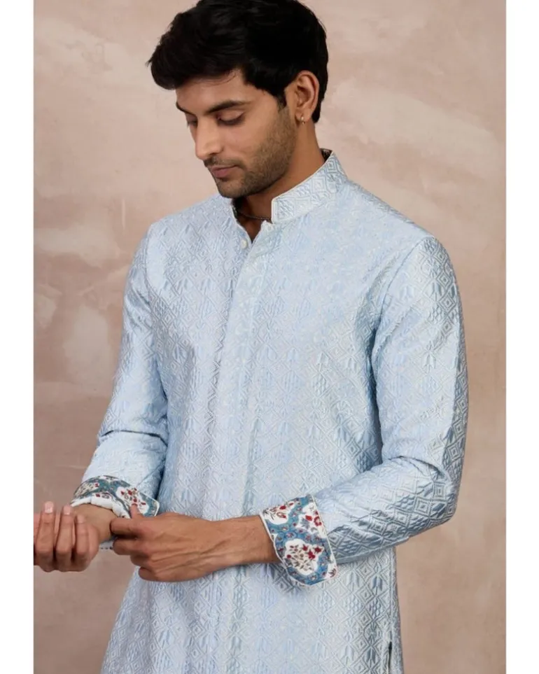Ivory - Powder Blue Maze Foe Kurta Set