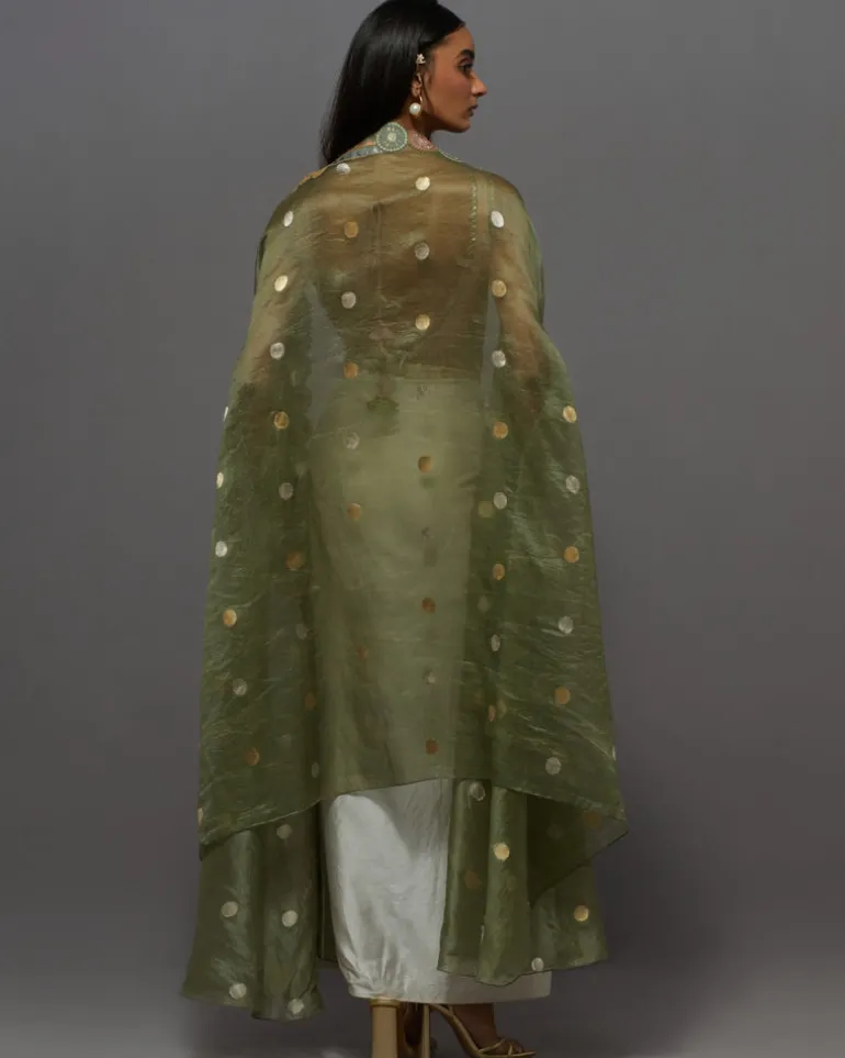 Ivory & Green Drape Skirt Set