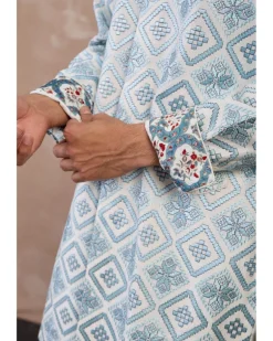 Ivory & Powder Blue Dice Front Open Edge Cut Kurta Set