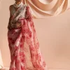 Ivory & Red Embroidered Blossom Sari