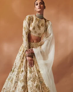 Ivory And Gold Heavily Embroidered Lehenga Set