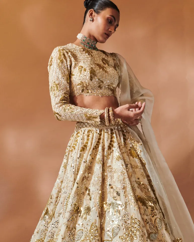 Ivory And Gold Heavily Embroidered Lehenga Set